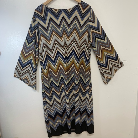 Roamans Midi Dress 20W Stretch Knit‎  Geometric Flare Sleeve Shift Office Casual - Picture 5 of 9